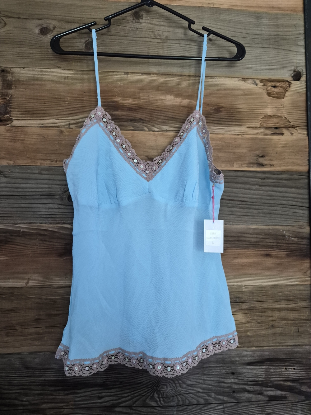 Gold Hawk Sky Blue Lace-Trim 100 Percent Silk Camisole NWT SIZE LARGE